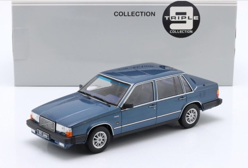 1:18 Volvo 760 uit 1985 Blauw metallic Triple9 Collectibles, Ophalen of Verzenden, Nieuw, Auto, Overige merken