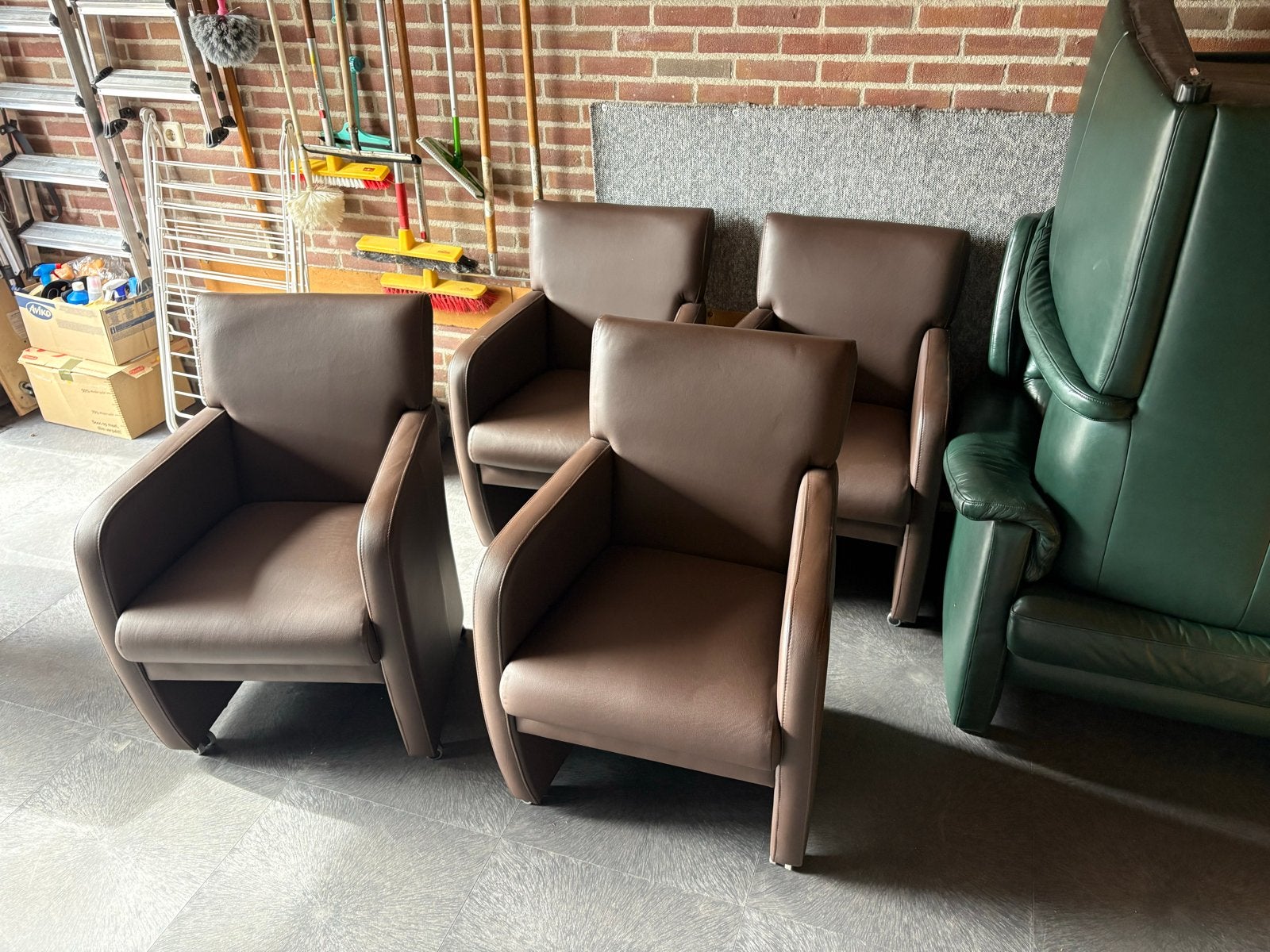 Set van 3 Bruine Leren Fauteuils - Comfortabel en Stijlvol, Ophalen, Gebruikt, Bruin, Leer
