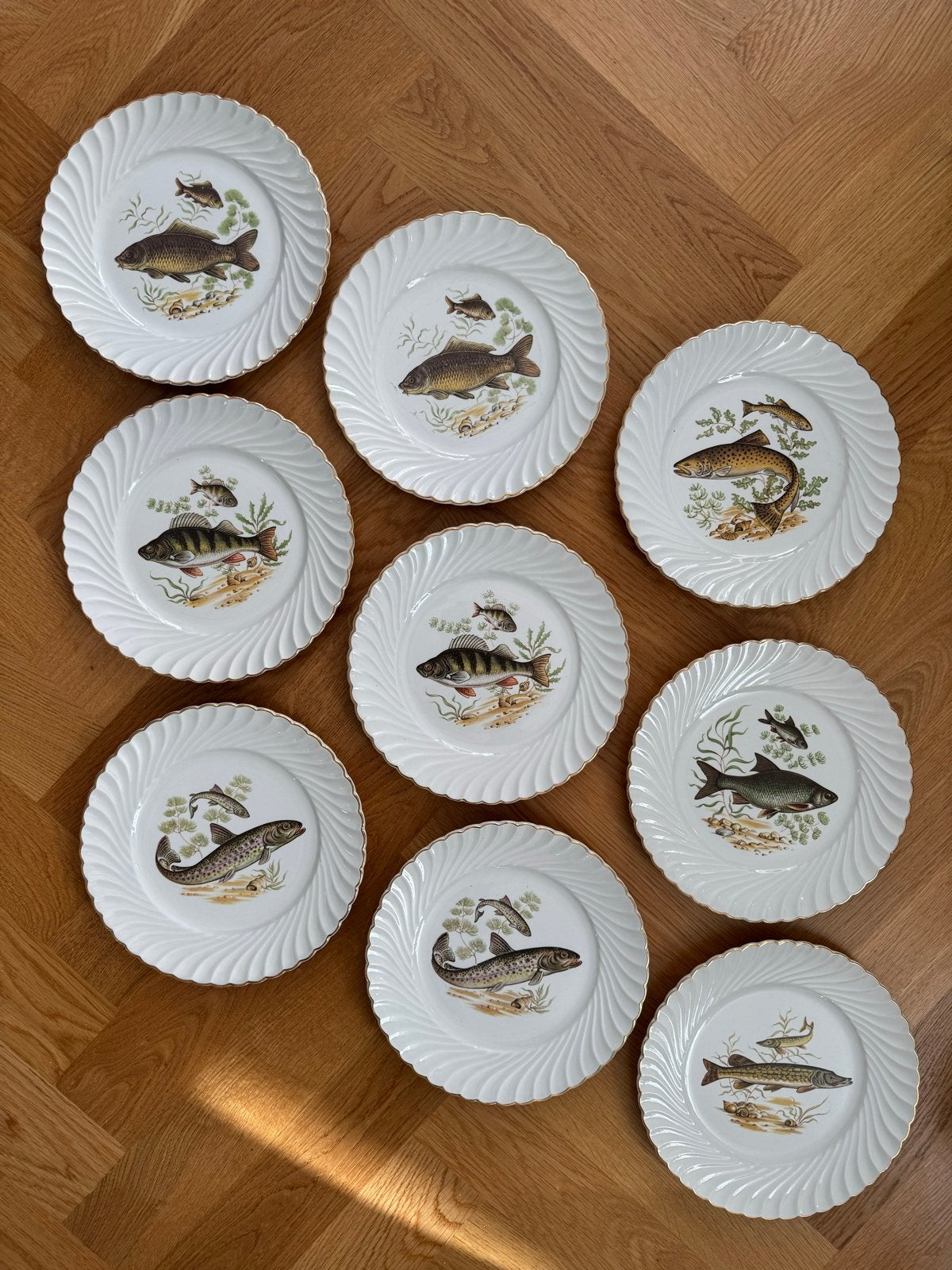 Set van 9 borden Frans Visservies K&G Luneville Badonviller, Ophalen of Verzenden