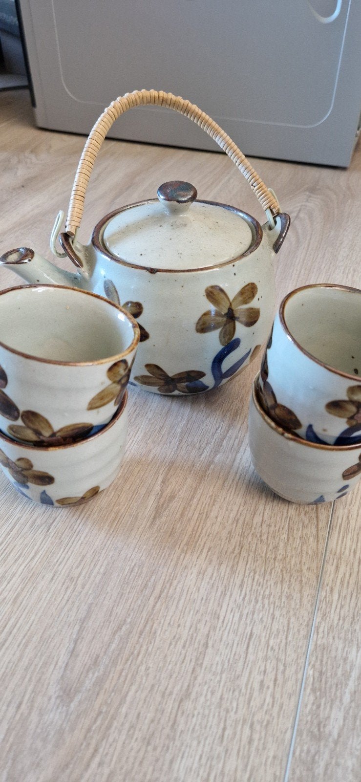 Vintage Japans theeservies steengoed – theepot met 4 kopjes, Ophalen of Verzenden