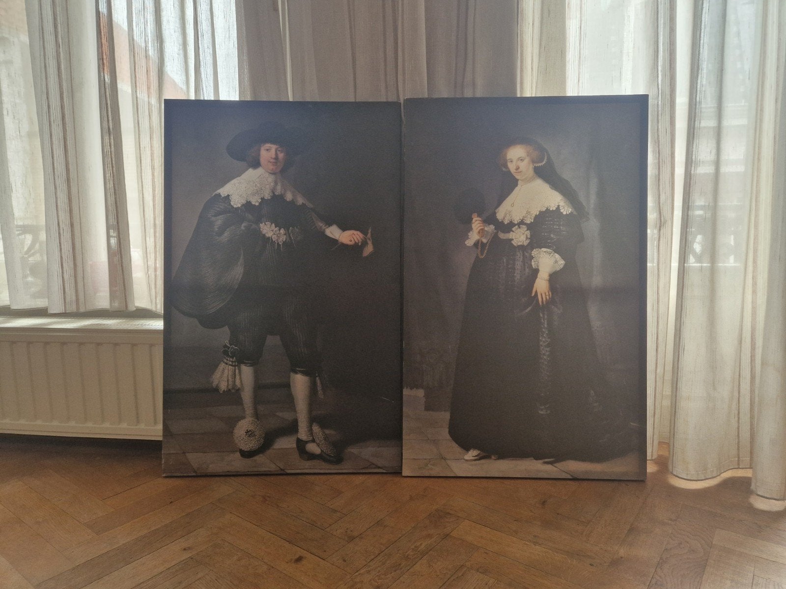 Portretten van Maerten en Oopjen, Rembrandt (2 stuks), Ophalen, Doek, Portret of Personen, Klassiek