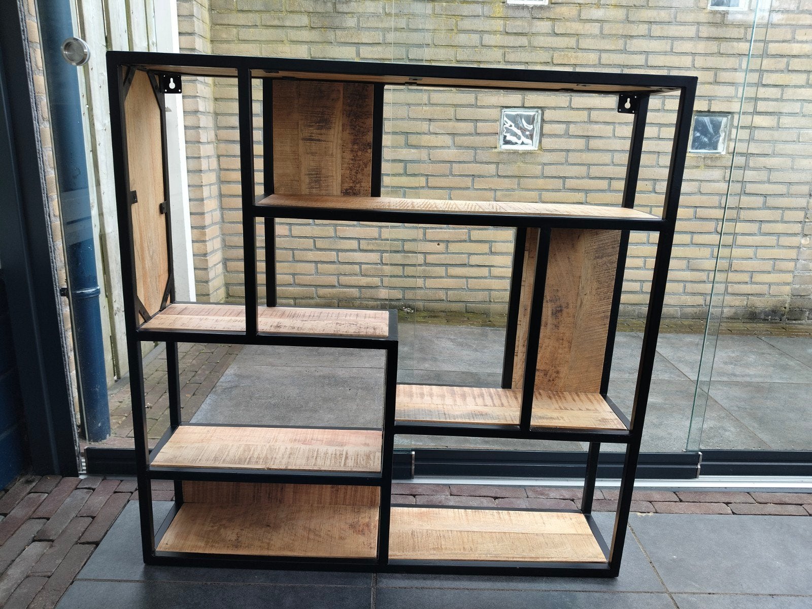 Industrieel Wandrek - Mangohout & Metaal, Met plank(en), 100 tot 150 cm, 100 tot 150 cm, Zo goed als nieuw