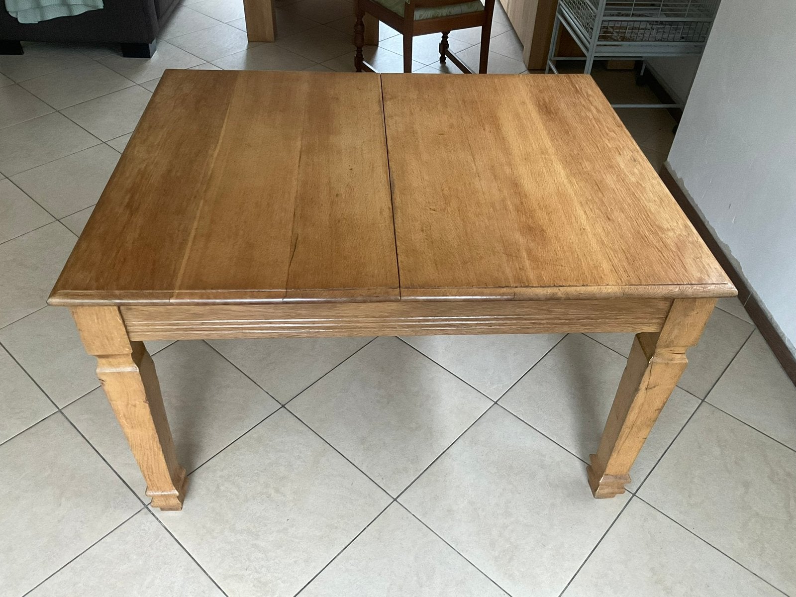 Robuste antieke eiken tafel, Ophalen, 100 tot 150 cm, Eikenhout, Zo goed als nieuw
