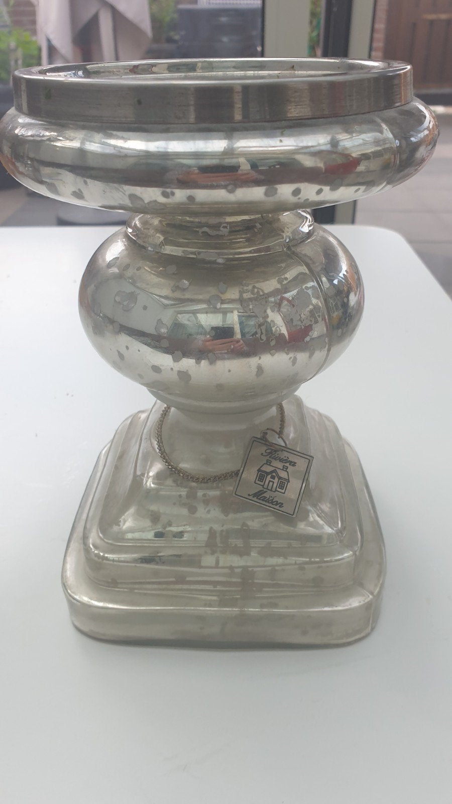 Riviera Maison Kaarsenhouder Glas Zilver, Ophalen, Glas, Zilver, Klassiek