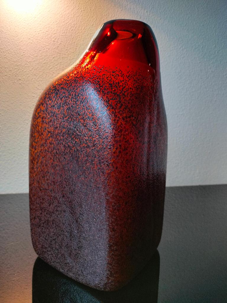 Murano Amber Bruin Glas Vaas Flambé Craquelé 1970, Antiek en Kunst, Ophalen of Verzenden