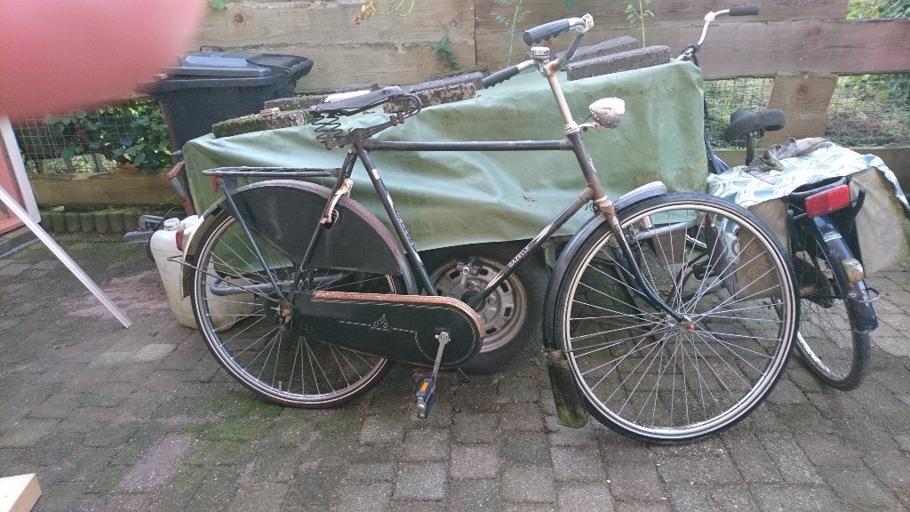 Degelijke Gazelle herenfiets met antiek leren zadel, Ophalen, Terugtraprem, Gebruikt, Gazelle