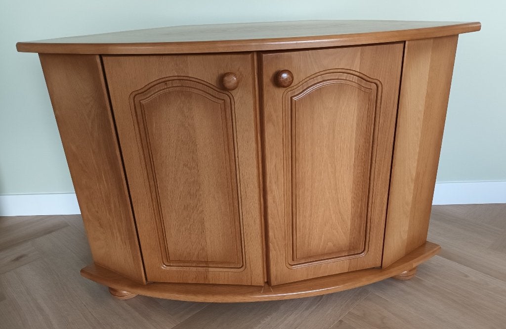 Tv hoek kast blank eiken patiné, Ophalen, Gebruikt, 100 tot 150 cm, Eikenhout
