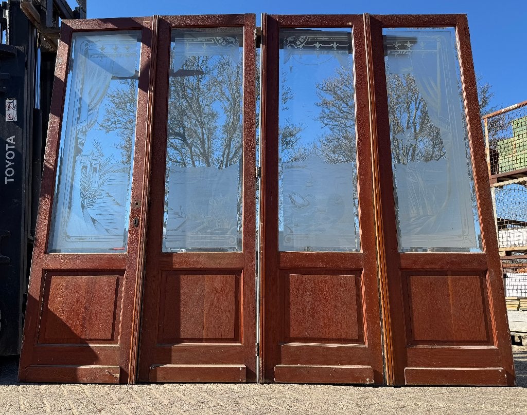 4-delige antieke openslaande deuren met geëtst glas 249x282, Ophalen