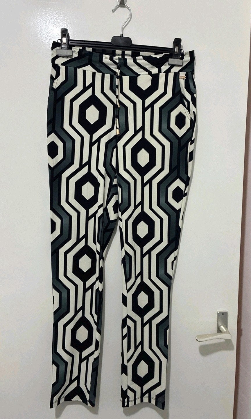 aime travelstof broek met geometrisch patroon maat s, Meerkleurig, Ophalen of Verzenden, Zo goed als nieuw, Maat 36 (S)