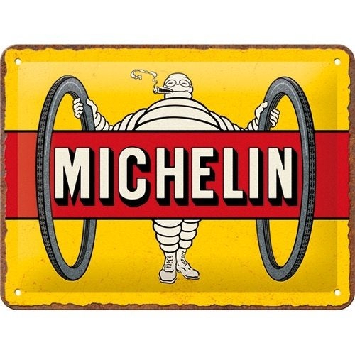 Michelin Bibendum geel relief reclamebord van metaal deco