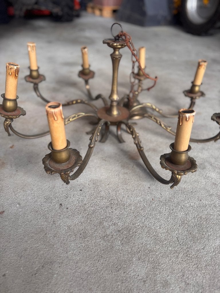 Vintage Kroonluchter | 8 lichts | Brocante, Huis en Inrichting, Lampen | Kroonluchters, Ophalen, Gebruikt, Metaal, Brocante