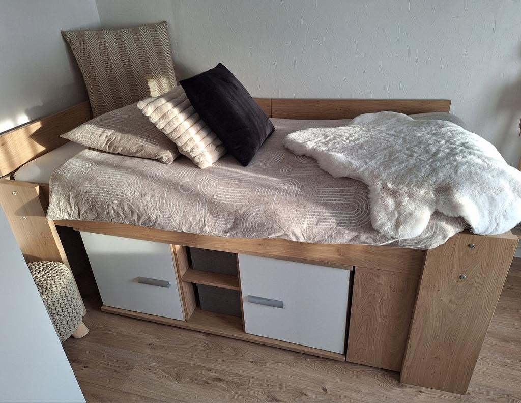 Kajuitbed met opbergkasten incl. lattenbodem, Ophalen, Zo goed als nieuw, Tweepersoons