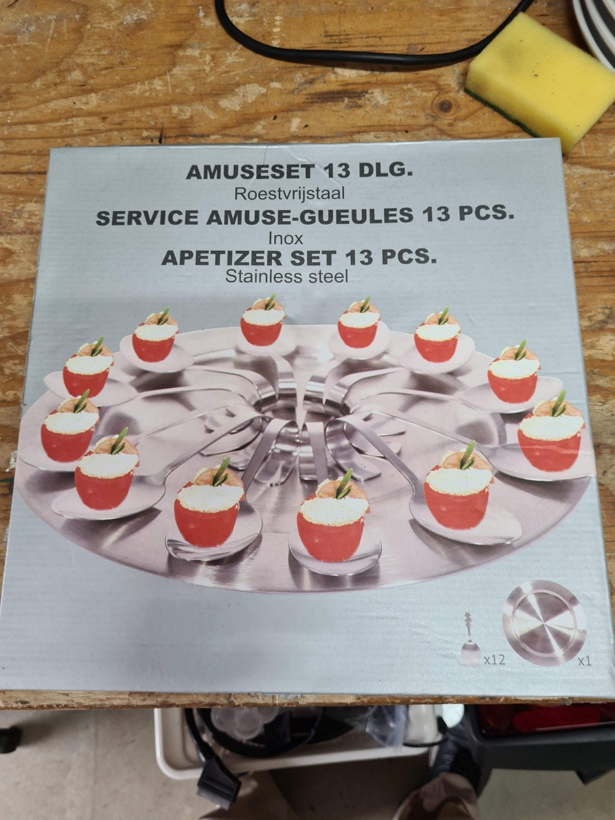 Amuseset 13-delig Roestvrijstaal - Aperitief set, Nieuw, Ophalen of Verzenden, Rvs of Chroom, Los bestek