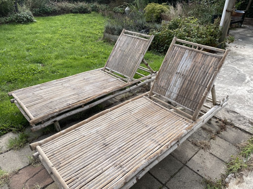 Set van 2 Bamboe Ligbedden / Tuinstoelen, Tuin en Terras, Tuinsets en Loungesets, Overige materialen, Gebruikt, Loungeset, Ophalen