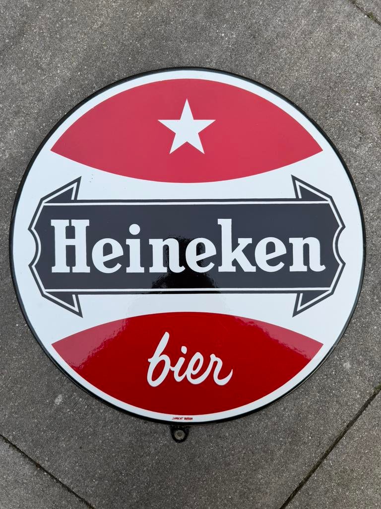 Heineken emaille reclamebord 37 cm, Verzamelen, Reclamebord, Gebruikt, I, Ophalen of Verzenden