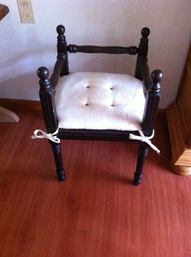 Apart stoeltje met kussen, Huis en Inrichting, Stoelen, Ophalen, Gebruikt, Bruin, Eén