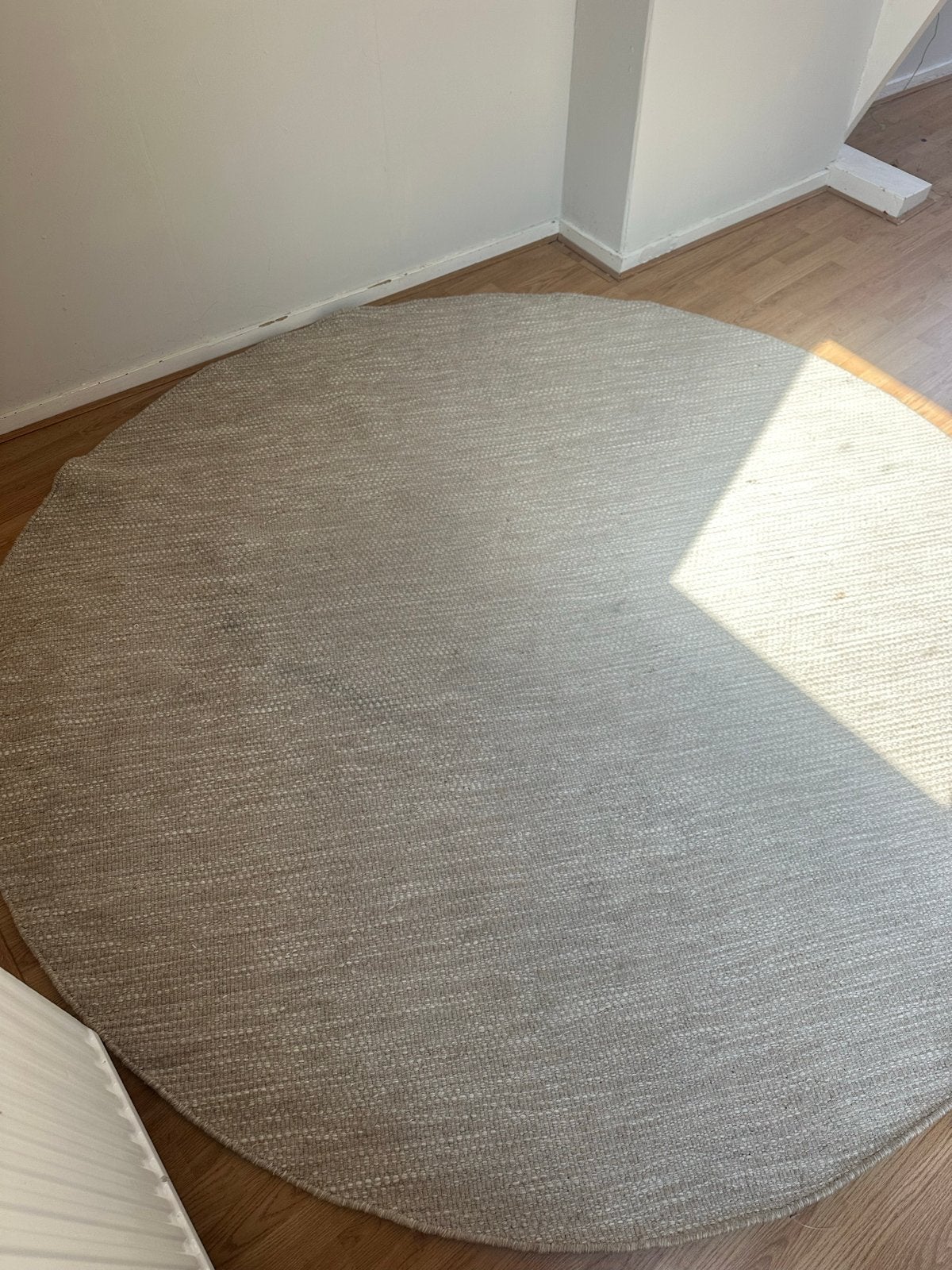 Rond vloerkleed van wol, beige/lichtbruin, 240cm, Huis en Inrichting, Gebruikt, Beige, 150 tot 200 cm, Rond