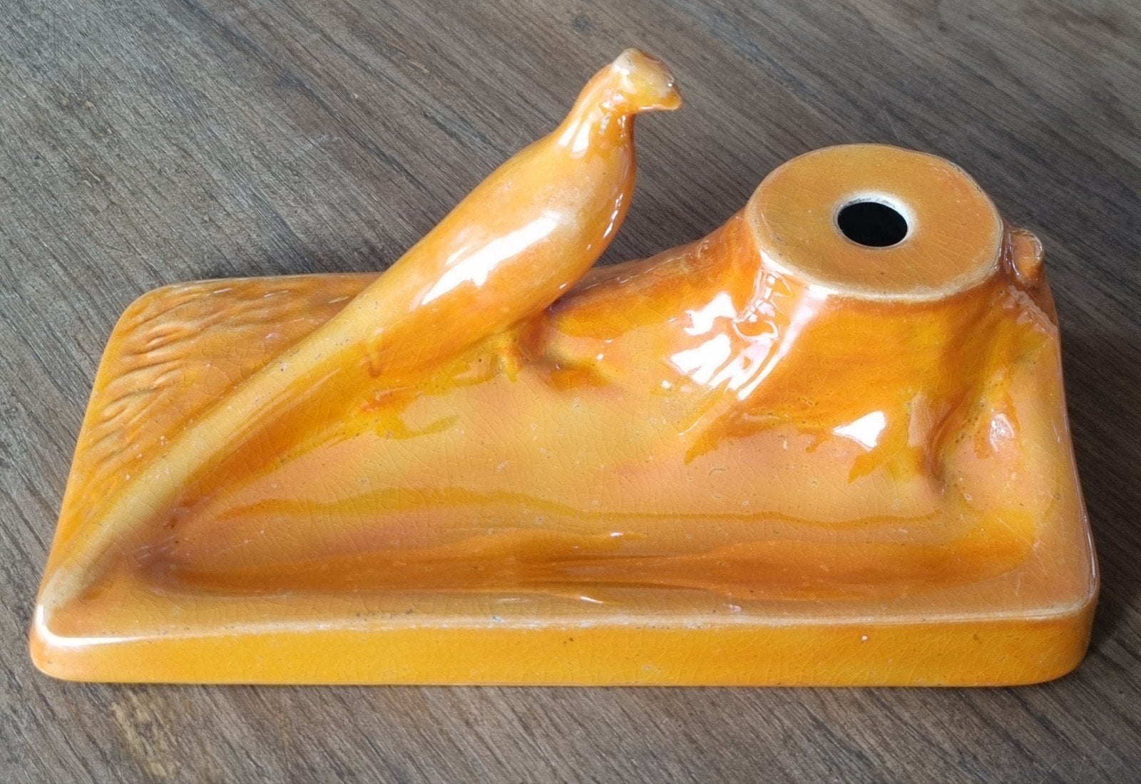 Vintage Art Deco pennenhouder / inktpot met fazant, Ophalen of Verzenden