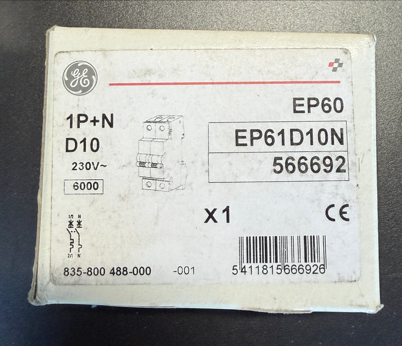 GE EP61D10N Installatieautomaat 1P+N D10 230V, Ophalen of Verzenden, Nieuw, Overige merken, Installatieautomaat