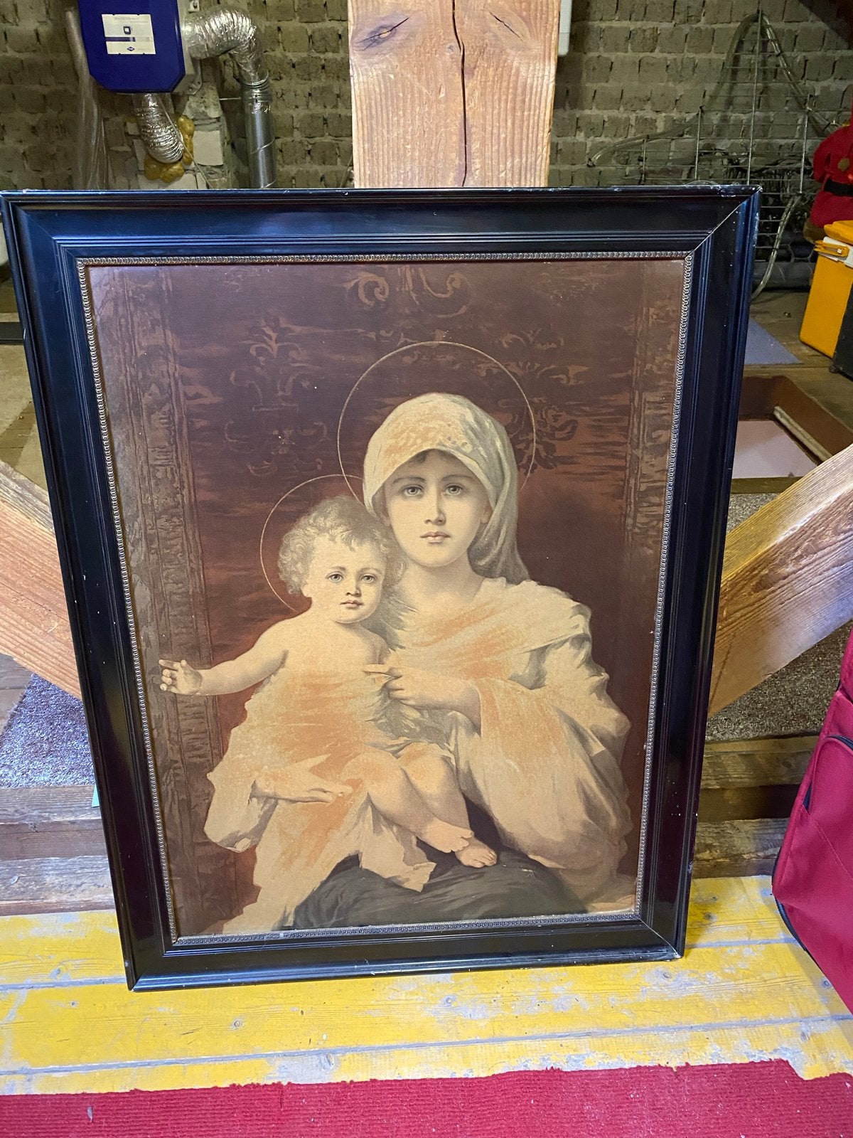 Oude religieuze prent: Madonna met Kind, Ophalen, Portret of Personen, Overige technieken, Ingelijst