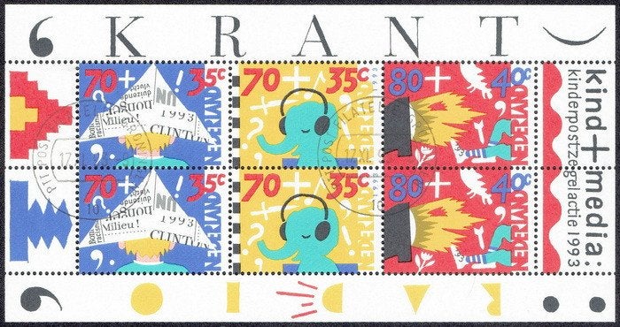 Nederland 1993, kinderzegels, velletje., Postzegels en Munten, Verzenden, Na 1940, Gestempeld