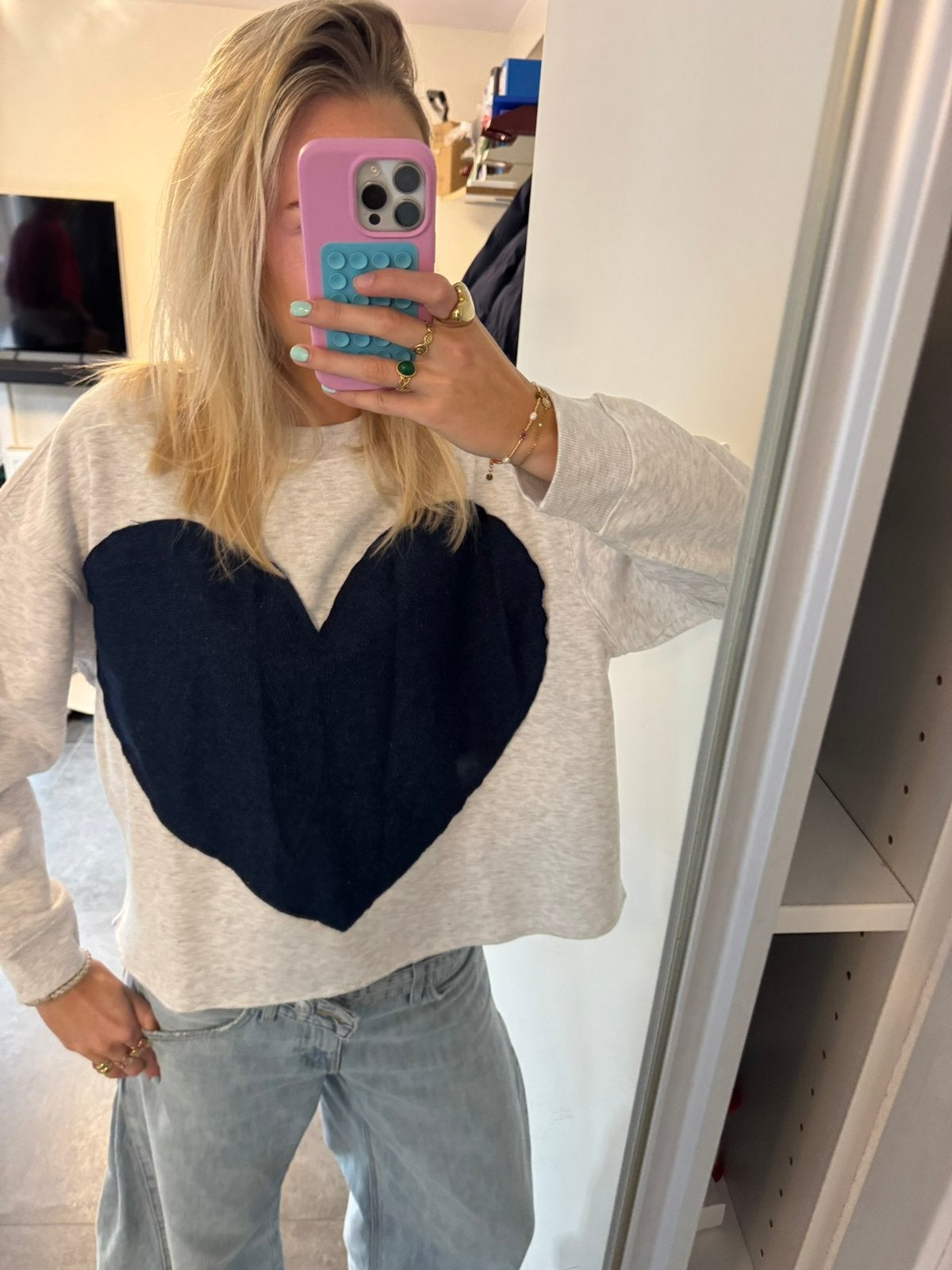 Zelfgepimpte sweater, Kleding | Dames, Verzenden, Nieuw, Maat 42/44 (L), Blauw