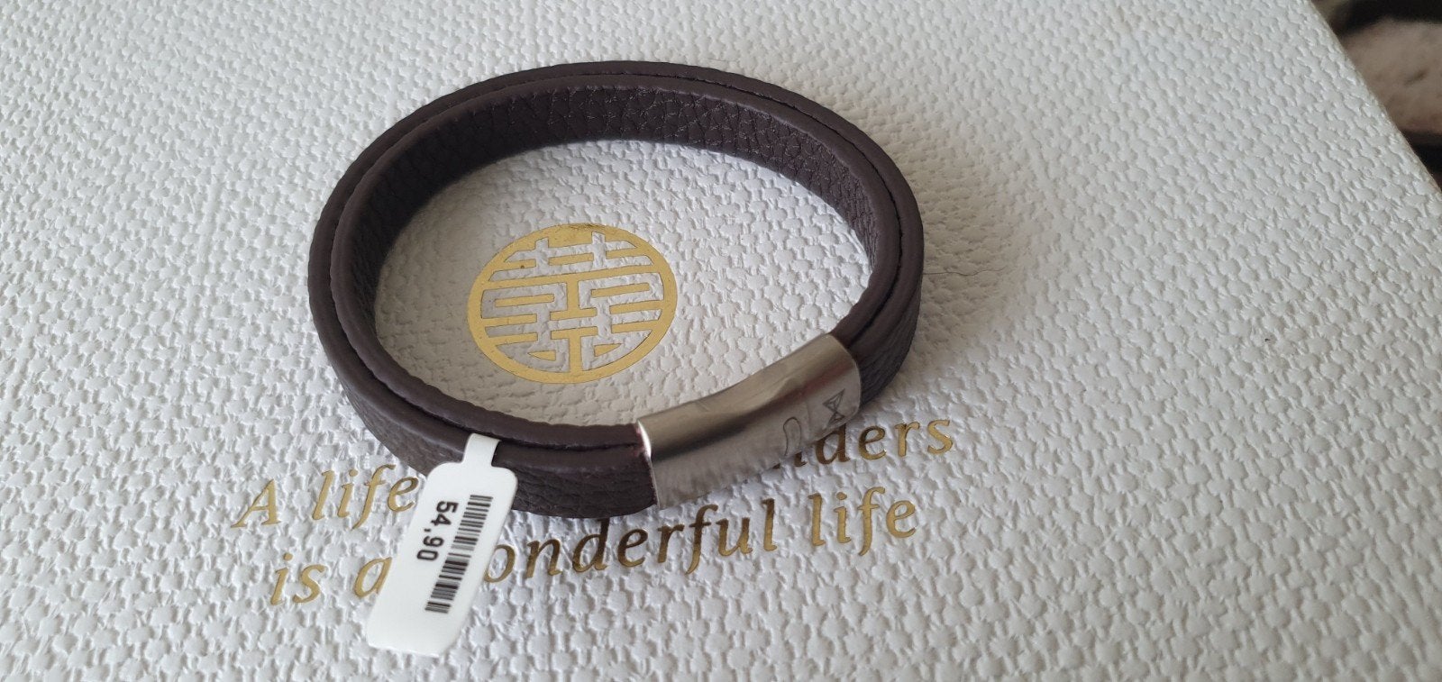 Vaderdag cadeau AZE Jewels stoere leren armband 19.5cm, Ophalen of Verzenden, Nieuw, Bruin, Leer