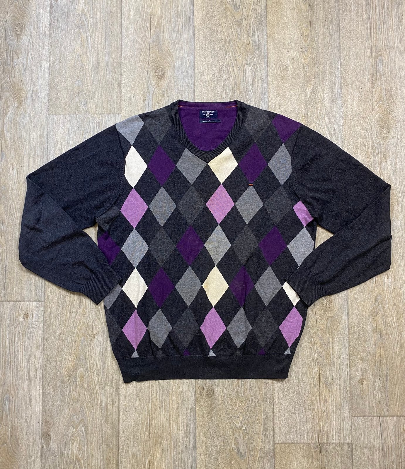 State of Art trui – paars argyle – maat L, State of Art, Maat 52/54 (L), Verzenden, Paars
