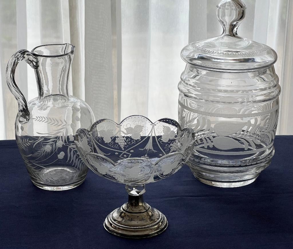 KOEKJESPOT, ANTIEK OORKANNETJE, BONBONSCHAALTJE VOET ZILVER, Antiek en Kunst, Antiek | Glas en Kristal, Verzenden