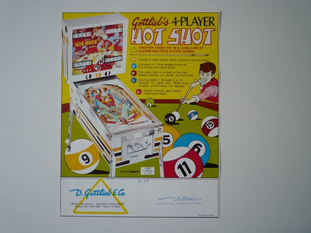 Gottlieb PinBall flyer Hot Shot 1973 ZGAN, Ophalen of Verzenden, Zo goed als nieuw