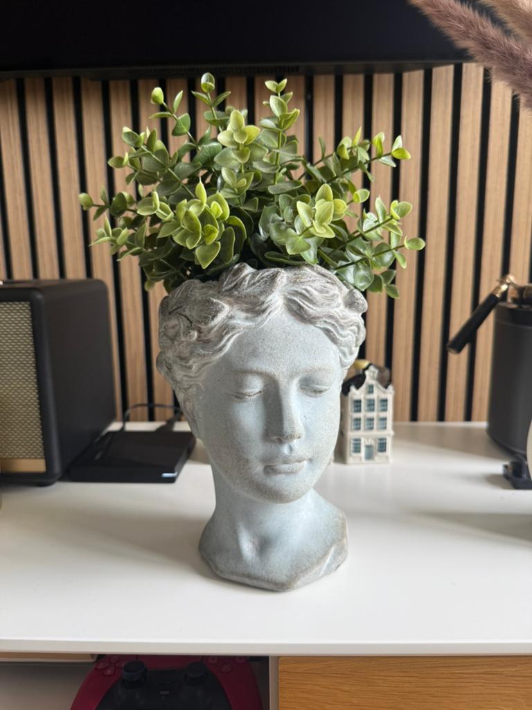 [INBOEDEL TE KOOP] Griekse godin bloempot – grijs cement, Tuin en Terras, Bloempotten, Ophalen, Steen, Rond, Nieuw