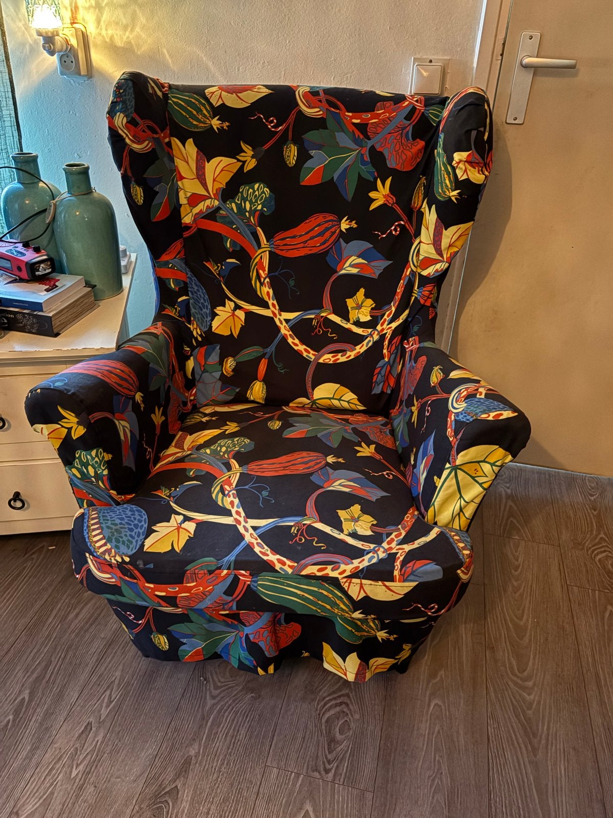 Opvallende fauteuil met bloemenprint, Huis en Inrichting, Ophalen, Gebruikt, Stof, 75 tot 100 cm