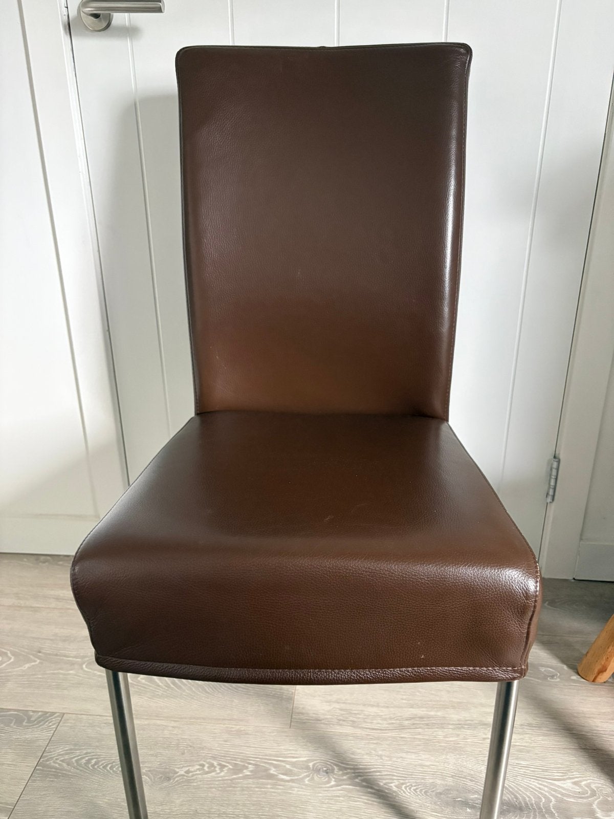 6 eetkamerstoelen met leren bekleding, Ophalen, Gebruikt, Bruin, Leer