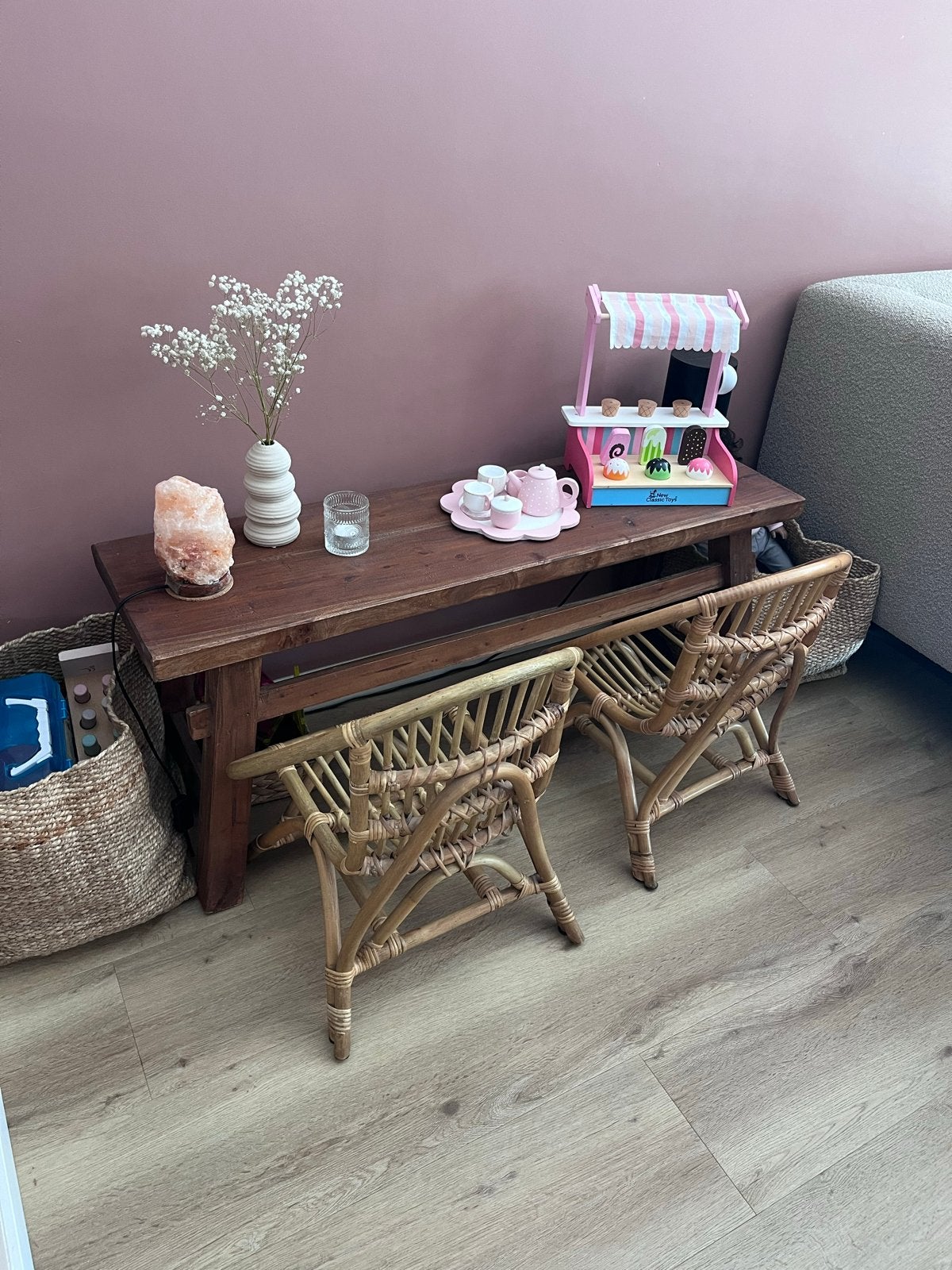Houten bankje / sidetable, Huis en Inrichting, Ophalen, Gebruikt, 100 tot 150 cm, Overige houtsoorten