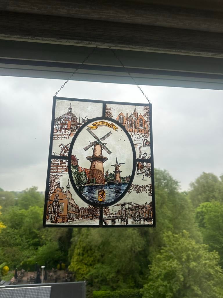 Vintage Glas-in-lood Raamhanger Schiedam Molens, Ophalen of Verzenden