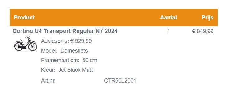 Cortina U4 Transport Regular N7  - max 10x gebruikt!, Versnellingen, Zo goed als nieuw, 50 tot 53 cm, Trommelrem