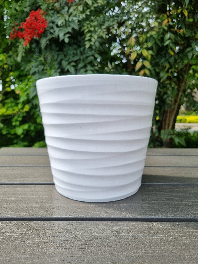 Vintage wit keramiek bloempot, Gebruikt, Rond, Ophalen of Verzenden, Aardewerk