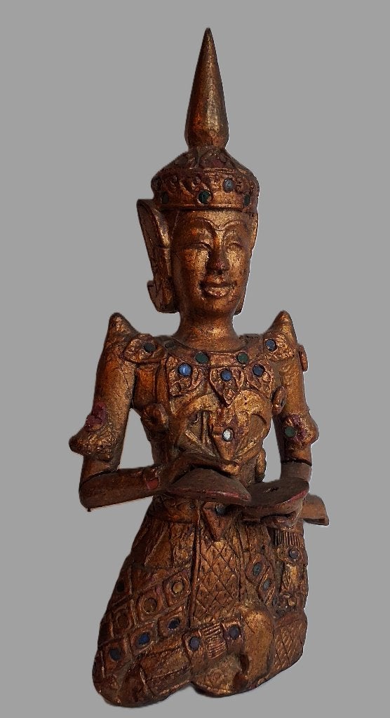 Birmaans Houten Wand-beeld Tempelmuzikant ca. 1900 Myanmar, Ophalen of Verzenden