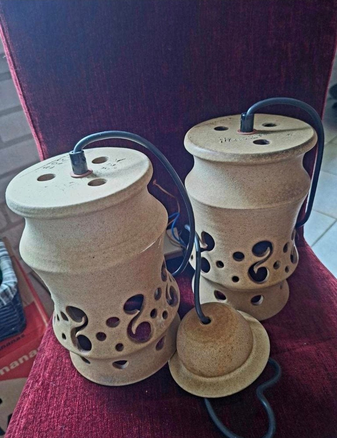 2 zeldzame handgemaakte lampen, Huis en Inrichting, Gebruikt, Ophalen of Verzenden, Bruin, Steen/keramiek