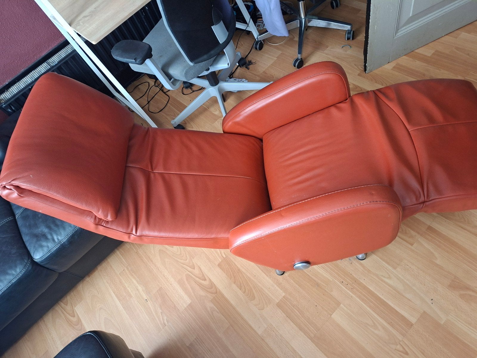 Montèl lederen relaxfauteuil - Oranje, Gebruikt, Overige kleuren, Modern, Comfort, Leer