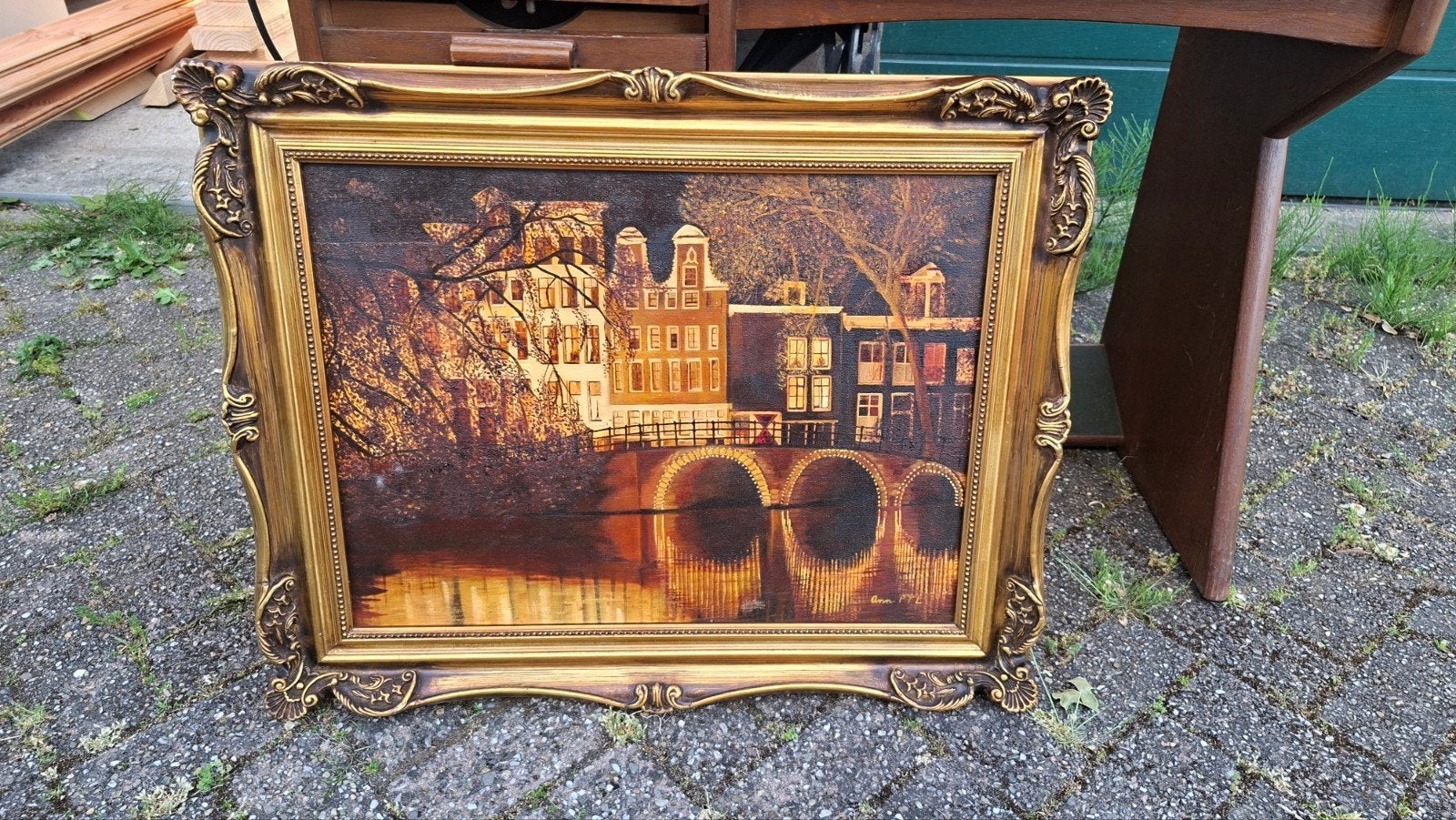 Amsterdamse gracht schilderij door Ann PTL, Ophalen of Verzenden