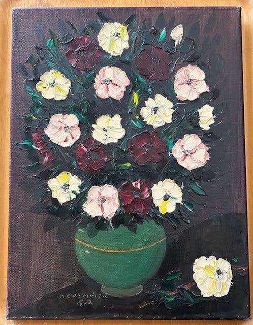 Bloemstilleven - H. ZWEMMER - 1938, Antiek en Kunst, Kunst | Schilderijen | Klassiek, Ophalen, Nederlandse school, Doek, Stilleven