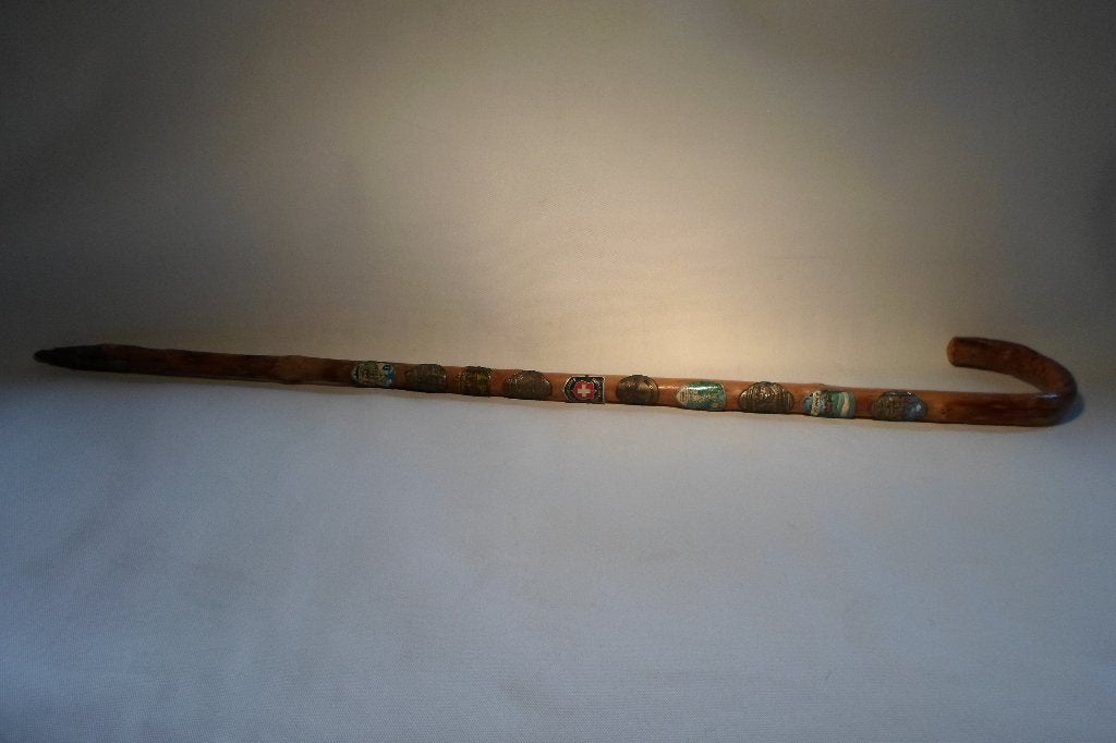 Vintage Wandelstok met 10 Emblemen, Ophalen of Verzenden, Gebruikt