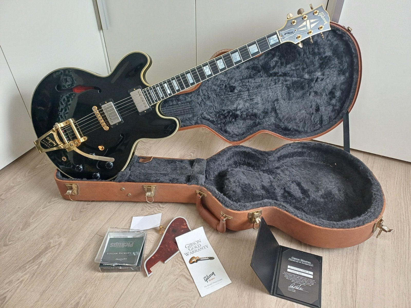 Gibson ES-355 VOS Ebony Bigsby Lollar Pickups, Ophalen, Gebruikt, Elektrisch, 6-snarig