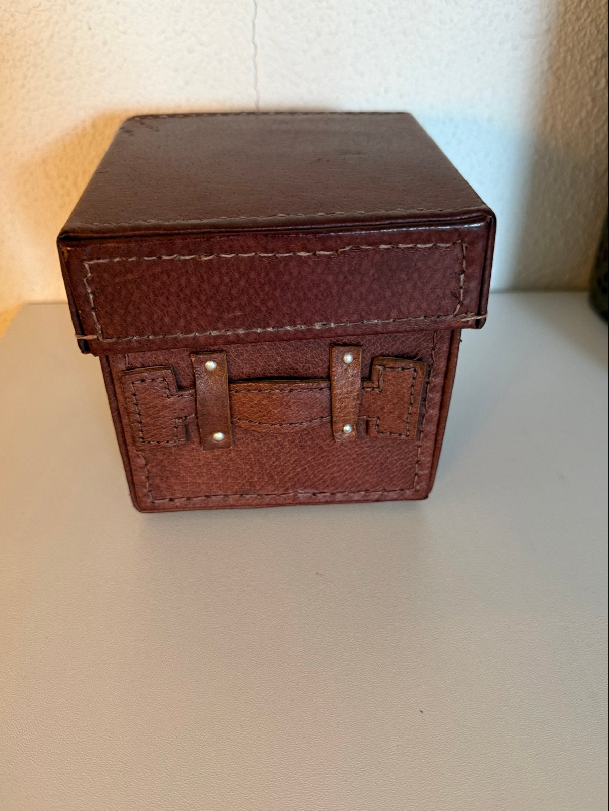 Vintage Leren Doosje met Deksel - Bruin, Antiek en Kunst, Verzenden