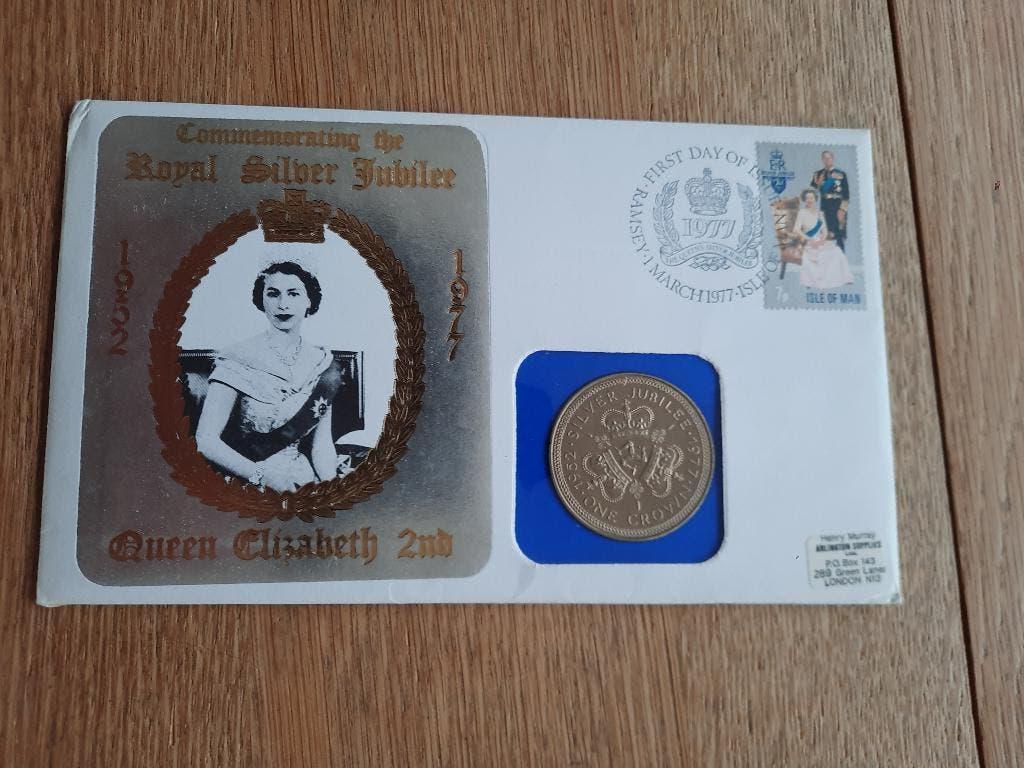 Coin Cover. One Crown Isle of Man 1977, Ophalen of Verzenden, Overige landen