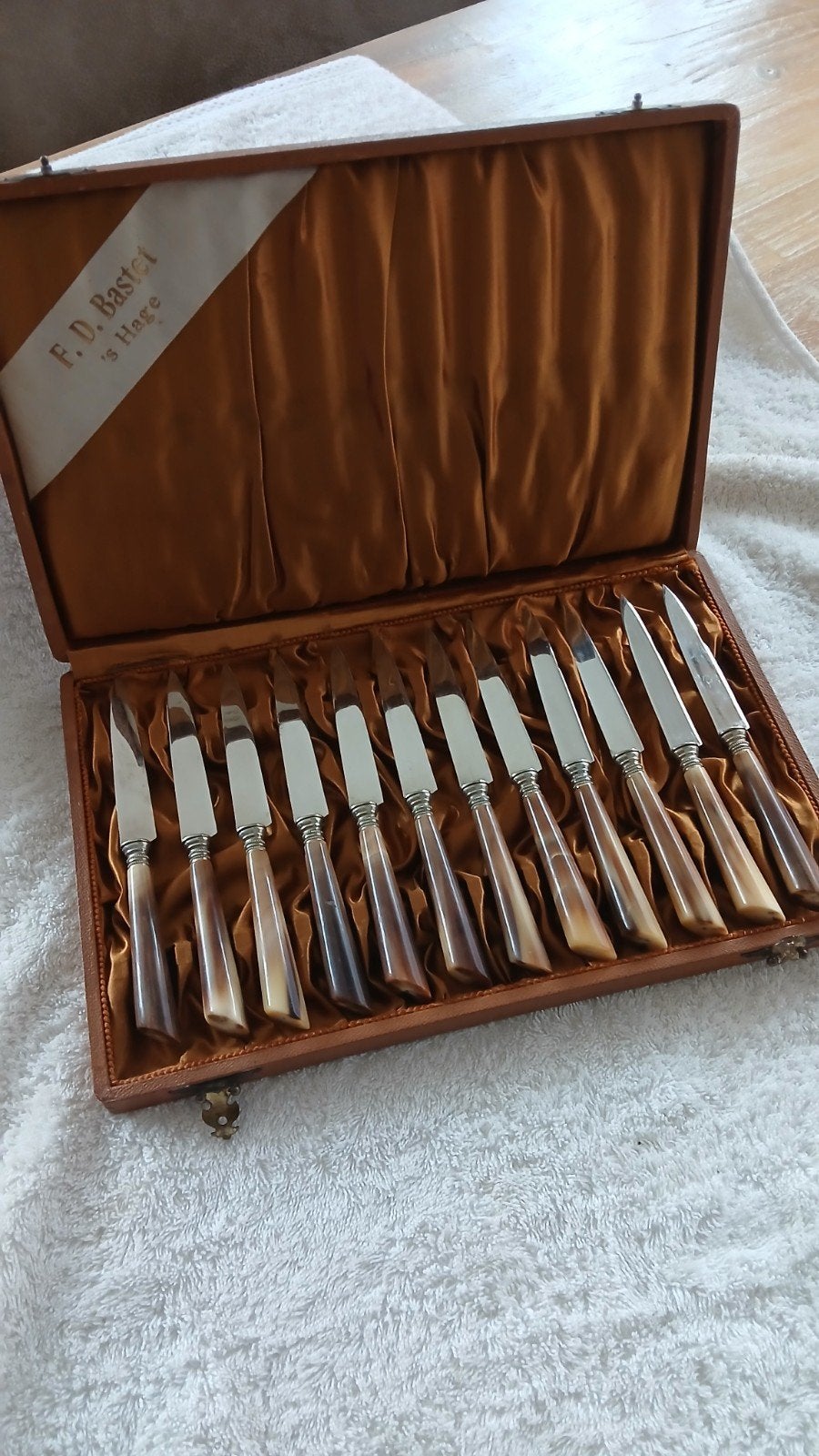 Antieke F.D. Bastet 's Hage messen set in kistje, Ophalen of Verzenden
