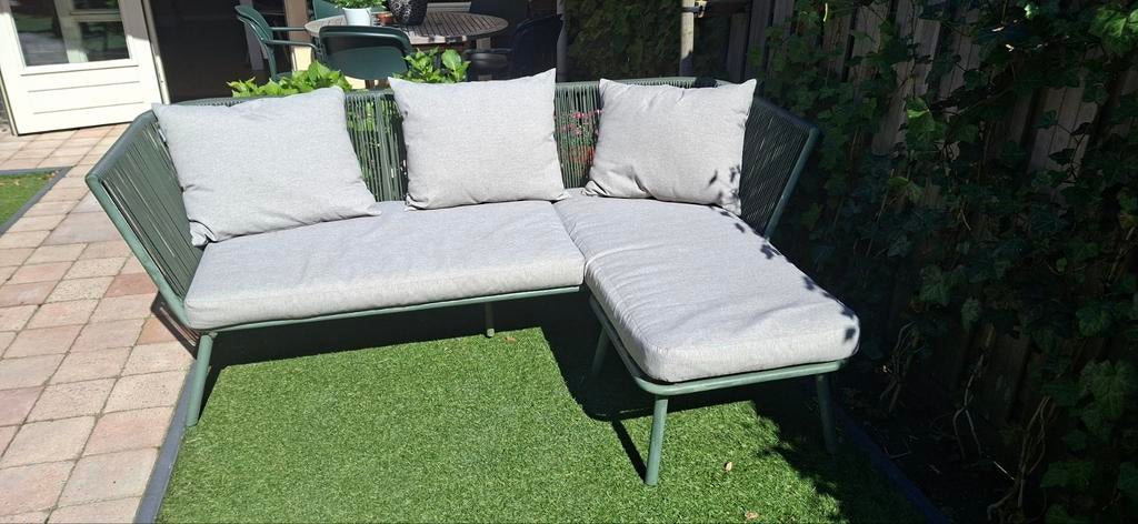 Tuinbank Intratuin lounge groen wasbare kussens, Ophalen, Gebruikt, 4 zitplaatsen
