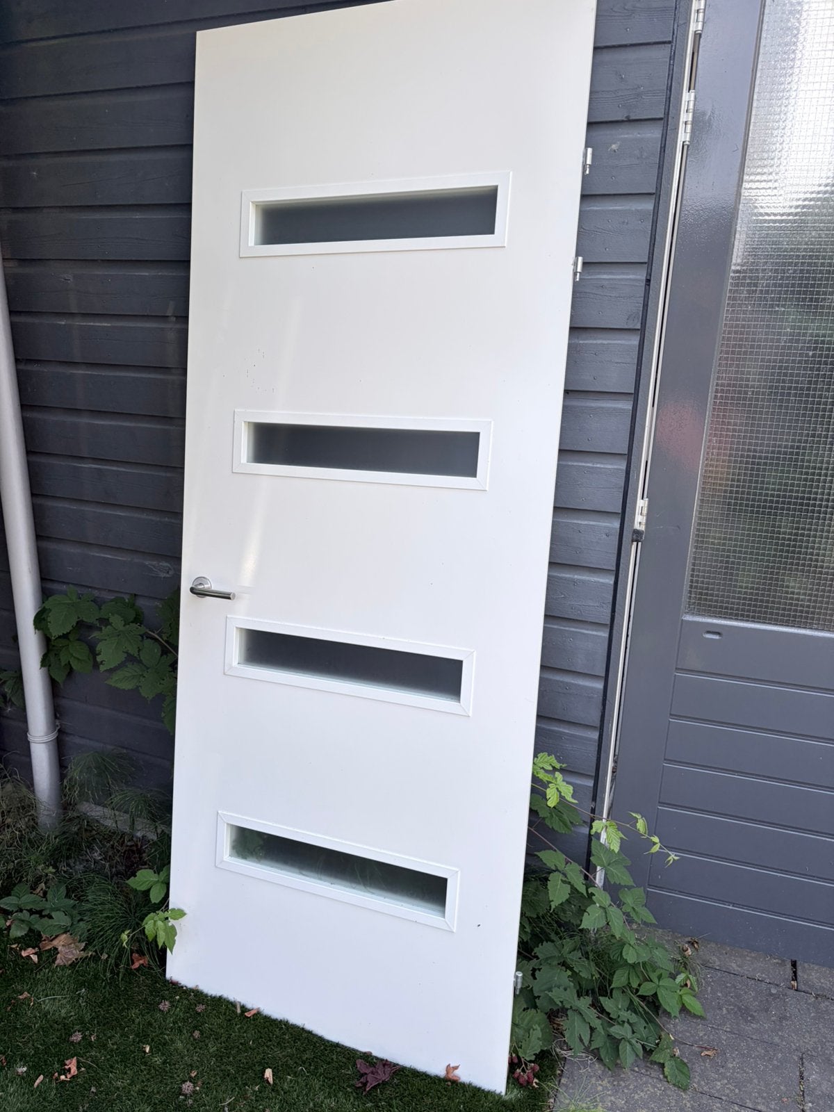Opdekdeur met glas 88 x 230,5, Doe-het-zelf en Verbouw, Deuren en Horren, Ophalen, 215 cm of meer, Binnendeur, Glas