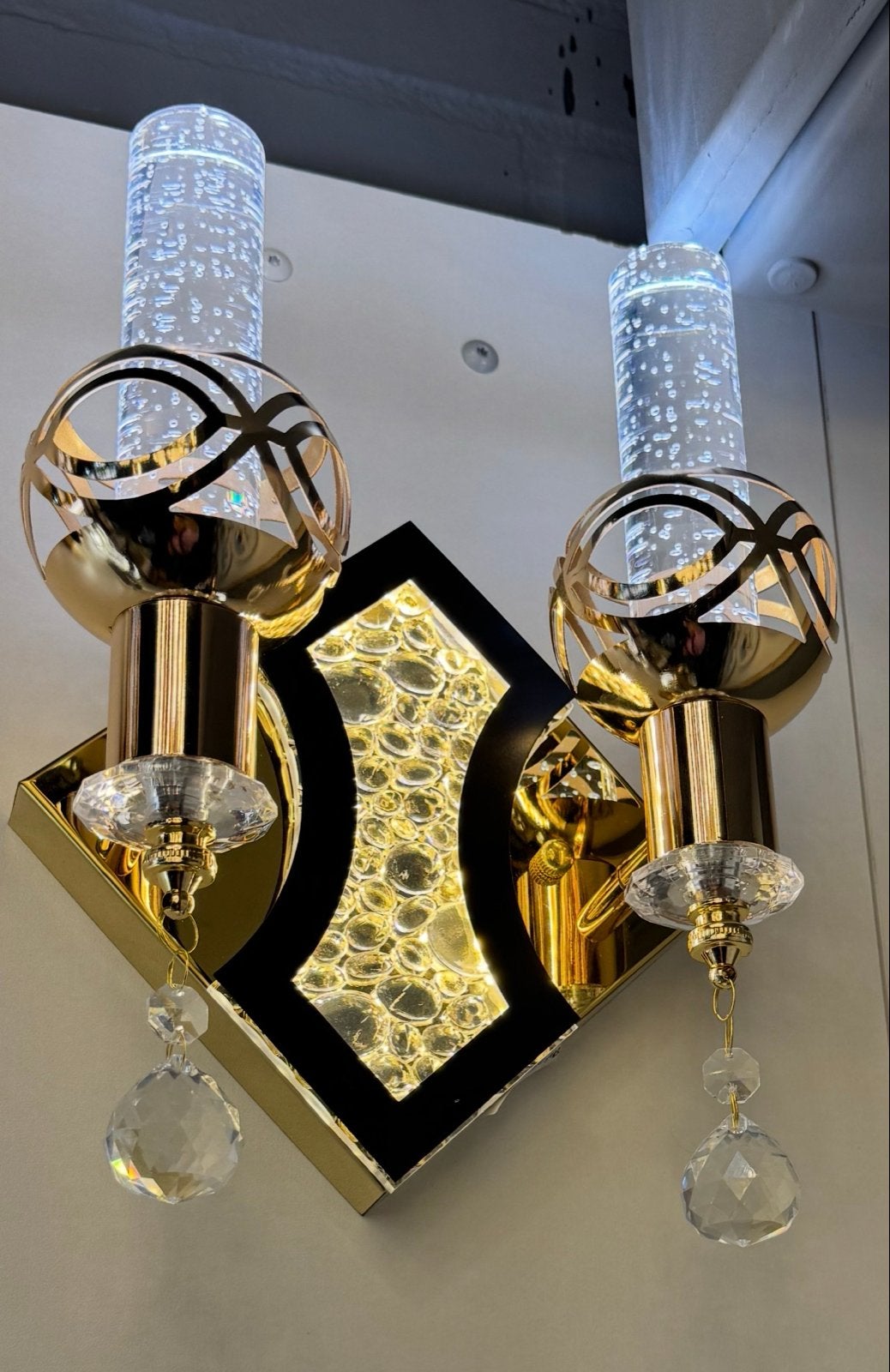 Luxe Gouden Wandlamp met Kristallen en LED, LED, Nieuw, Overige fittingen, Ophalen of Verzenden